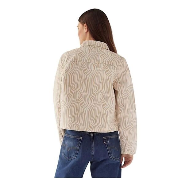 Levi’s Shrunken Denim Chore Jacket Cropped Zebra Wavy Lines Womens Size Small - Picture 5 of 13